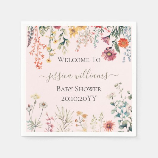 ベビーの開花ワイルドフラワーベビーシャワー スタンダードカクテルナプキン (正面)