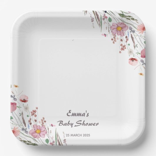 ベビーの開花ワイルドフラワーベビーシャワー ペーパープレート (正面)