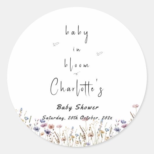ベビーの開花ワイルドフラワーベビーシャワー ラウンドシール (正面)