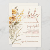 ベビーの開花ワイルドフラワーベビーシャワー 招待状 (正面/裏面)