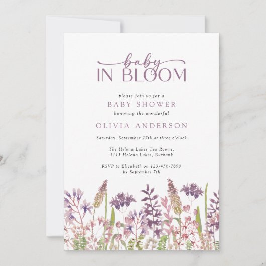 ベビーの開花ワイルドフラワーベビーシャワー 招待状 (正面)