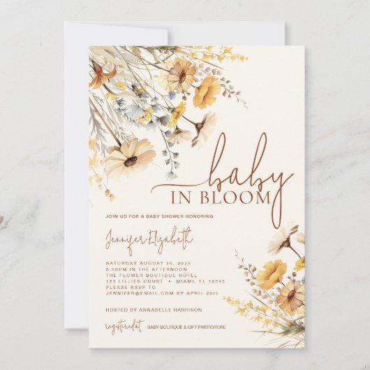 ベビーの開花ワイルドフラワーベビーシャワー 招待状 (正面)