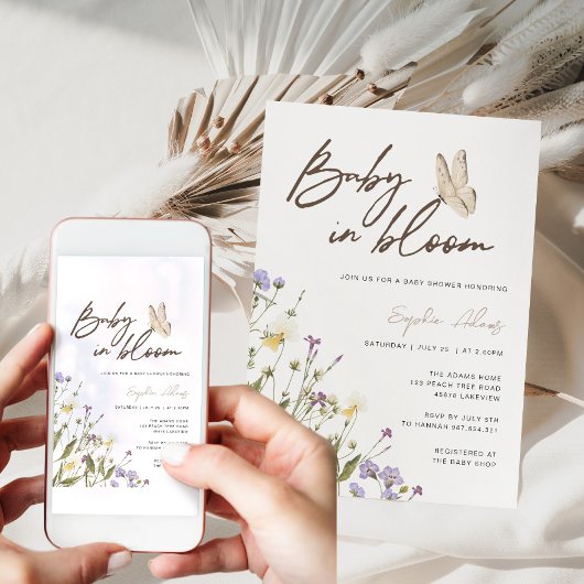 ベビーの開花ワイルドフラワーベビーシャワー 招待状