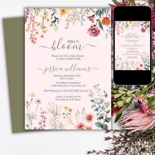 ベビーの開花ワイルドフラワーベビーシャワー 招待状