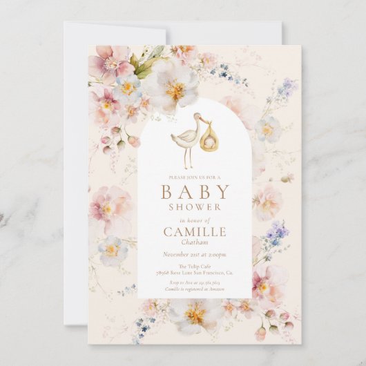 ベビーの開花ワイルドフラワーベビーシャワー 招待状 (正面)