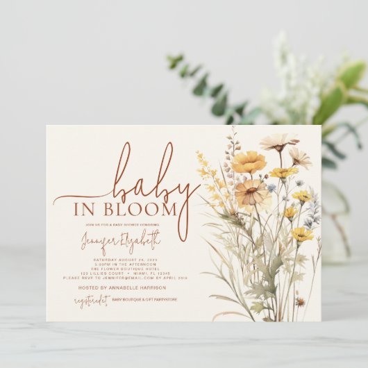 ベビーの開花ワイルドフラワーベビーシャワー 招待状 (スタンド正面)