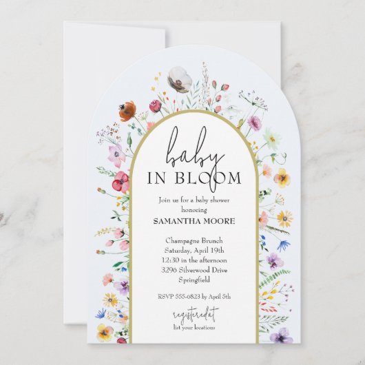 ベビーの開花ワイルドフラワーボーイベビーシャワーアーチトップ 招待状 (正面)