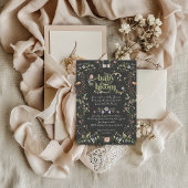 ベビーの開花ワイルドフラワーモダンダーク赤ちゃんシャワー 招待状