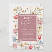 ベビーの開花ワイルドフラワーヴィンテージ女の子ベビーシャワー 招待状 (正面)
