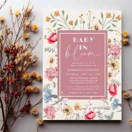 ベビーの開花ワイルドフラワーヴィンテージ女の子ベビーシャワー 招待状