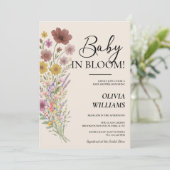 ベビーの開花ワイルドフラワー焼けオレンジ色の赤ちゃんシャワー 招待状 (スタンド正面)