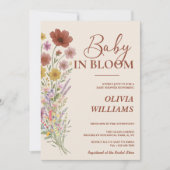 ベビーの開花ワイルドフラワー焼けオレンジ色の赤ちゃんシャワー 招待状 (正面)