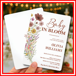 ベビーの開花ワイルドフラワー焼けオレンジ色の赤ちゃんシャワー 招待状