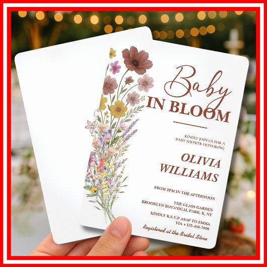 ベビーの開花ワイルドフラワー焼けオレンジ色の赤ちゃんシャワー 招待状