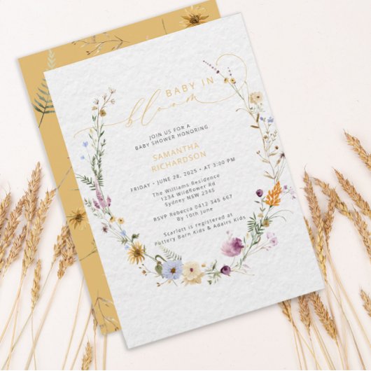 ベビーの開花ワイルドフラワー素朴赤ちゃんシャワー 招待状