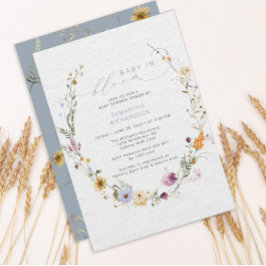 ベビーの開花ワイルドフラワー素朴赤ちゃんシャワー 招待状