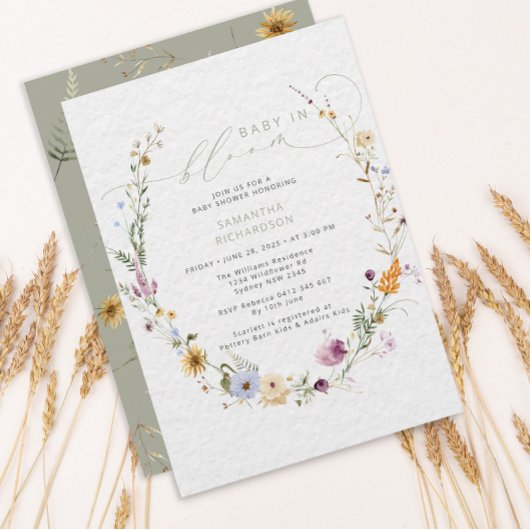 ベビーの開花ワイルドフラワー素朴赤ちゃんシャワー 招待状