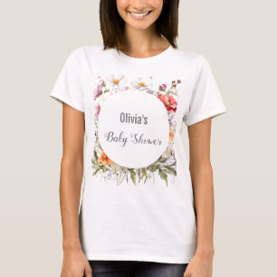 ベビーの開花ワイルドフラワー薄紫ベビーシャワー Tシャツ