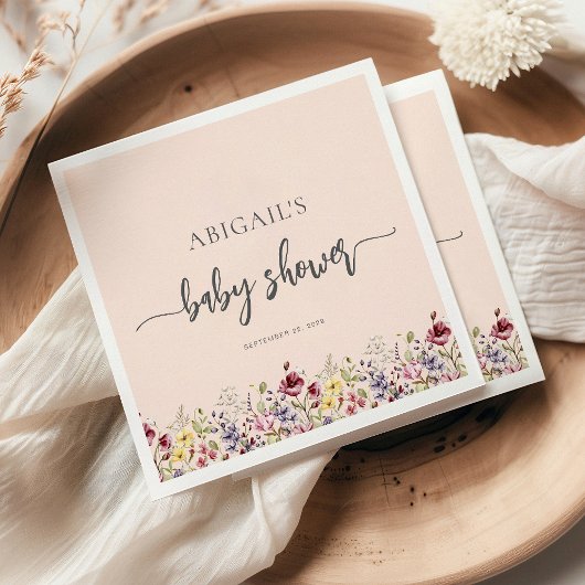 ベビーの開花ワイルドフラワー赤面ピンクベビーシャワー スタンダードカクテルナプキン