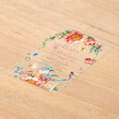 ベビーの開花ワイルドフラワー&バードガールベビーシャワー アクリル招待状 (レイダウン)