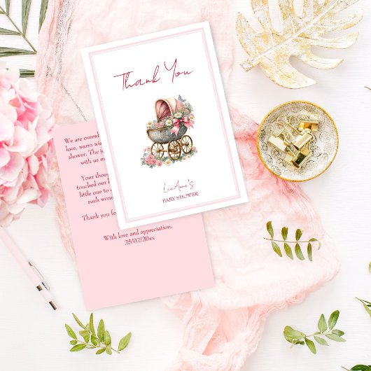 ベビーの開花ヴィンテージキャリッジ花ベビーシャワー サンキューカード