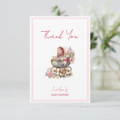 ベビーの開花ヴィンテージキャリッジ花ベビーシャワー サンキューカード (スタンド正面)