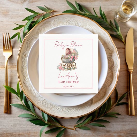 ベビーの開花ヴィンテージキャリッジ花ベビーシャワー スタンダードカクテルナプキン