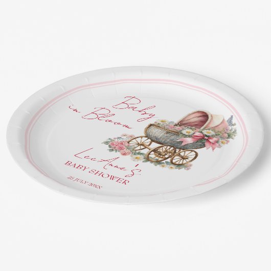 ベビーの開花ヴィンテージキャリッジ花ベビーシャワー ペーパープレート (アングル)