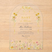 ベビーの開花夏の黄色の野生の花の赤ちゃんシャワー アクリル招待状 (正面)