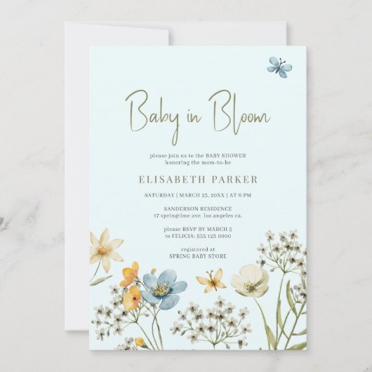 ベビーの開花春野生の花の赤ちゃんシャワー 招待状 (正面)