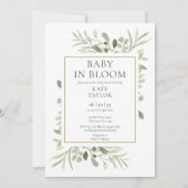 ベビーの開花水の色の緑の赤ちゃんシャワー 招待状 (正面)