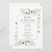 ベビーの開花水の色の緑の赤ちゃんシャワー 招待状 (正面/裏面)