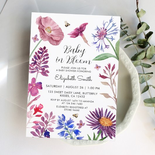 ベビーの開花水の色の花ベビーシャワー 招待状