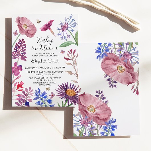 ベビーの開花水の色の花ベビーシャワー 招待状