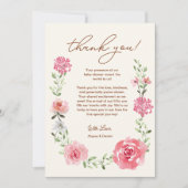 ベビーの開花水の色の花模様ベビーシャワー サンキューカード (正面)