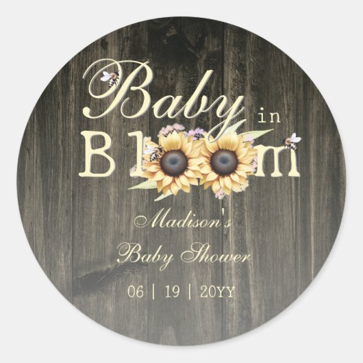 ベビーの開花水の色ひまわり赤ちゃんシャワー ラウンドシール (正面)