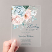 ベビーの開花水の色ほこりっぽい青い赤ちゃんシャワー アクリル招待状 (インサイチュ (ポータブル))