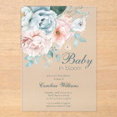 ベビーの開花水の色ほこりっぽい青い赤ちゃんシャワー アクリル招待状 (正面)