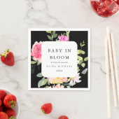 ベビーの開花水カラーフローラベビーシャワーブラック スタンダードカクテルナプキン (インサイチュ)