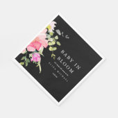 ベビーの開花水カラーフローラベビーシャワーブラック スタンダードランチョンナプキン (角)