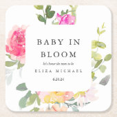 ベビーの開花水カラーフローラベビーシャワー スクエアペーパーコースター (正面)