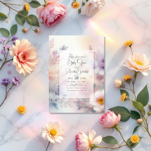 ベビーの開花水カラーフローラベビーシャワー 招待状