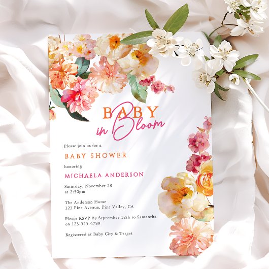 ベビーの開花水カラーフローラベビーシャワー 招待状