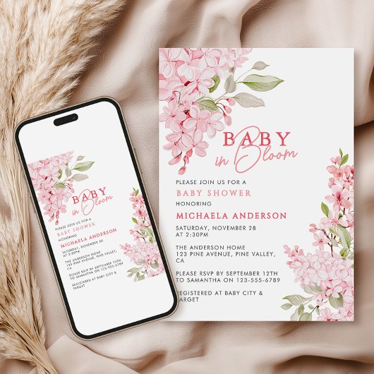 ベビーの開花水カラーフローラベビーシャワー 招待状