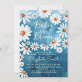ベビーの開花水彩デイジー青 招待状 (正面)