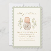 ベビーの開花水彩フローラかわいい赤ちゃんシャワー 招待状 (正面)