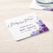 ベビーの開花水彩紫色の花の赤ちゃんシャワー スクエアペーパーコースター (アングル)