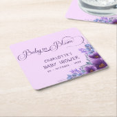 ベビーの開花水彩紫色の花の赤ちゃんシャワー スクエアペーパーコースター (アングル)