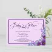ベビーの開花水彩紫色の花の赤ちゃんシャワー 招待状 (スタンド正面)
