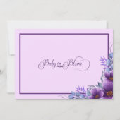 ベビーの開花水彩紫色の花の赤ちゃんシャワー 招待状 (裏面)